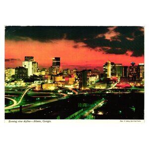 Atlanta Georgia Evening Skyline Postcard Vintage John Hinde Original Used Lights
